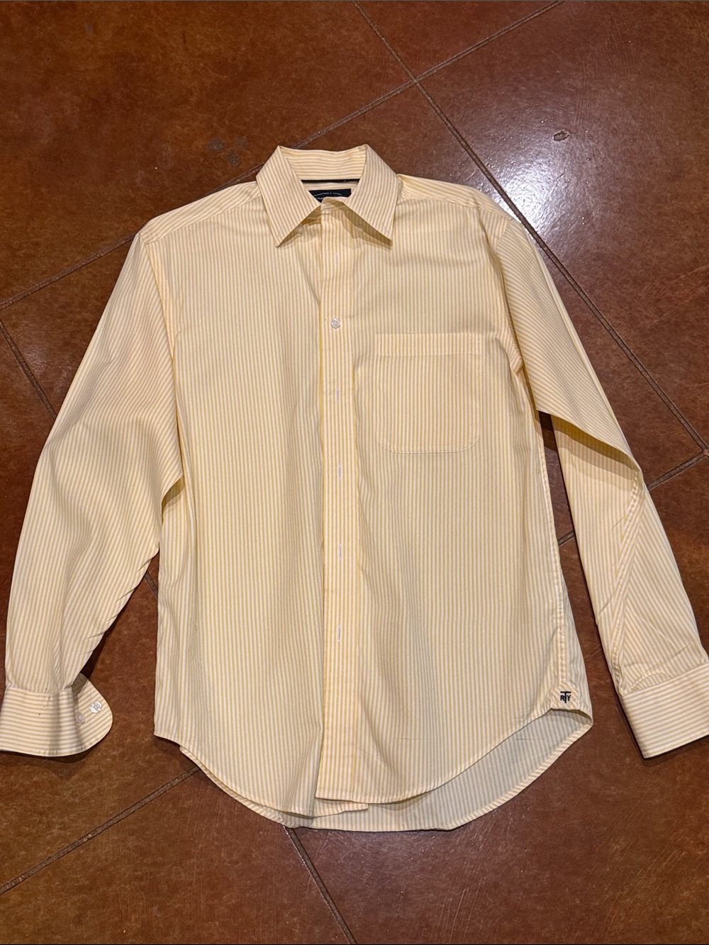 Roundtree & Yorke Pale Yellow Pinstripe Dress Shirt